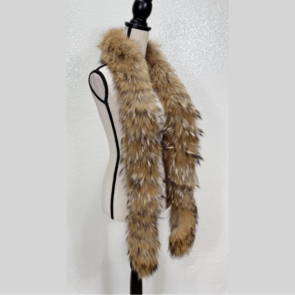 “Christian Dior Genuine Fur Stole Scarf Wrap • Tan/ black Fox Fur Scarf Boa - Picture 6 of 16
